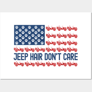 Jeep Hair Don't Care American Flag Jeep Dog Lover Posters and Art